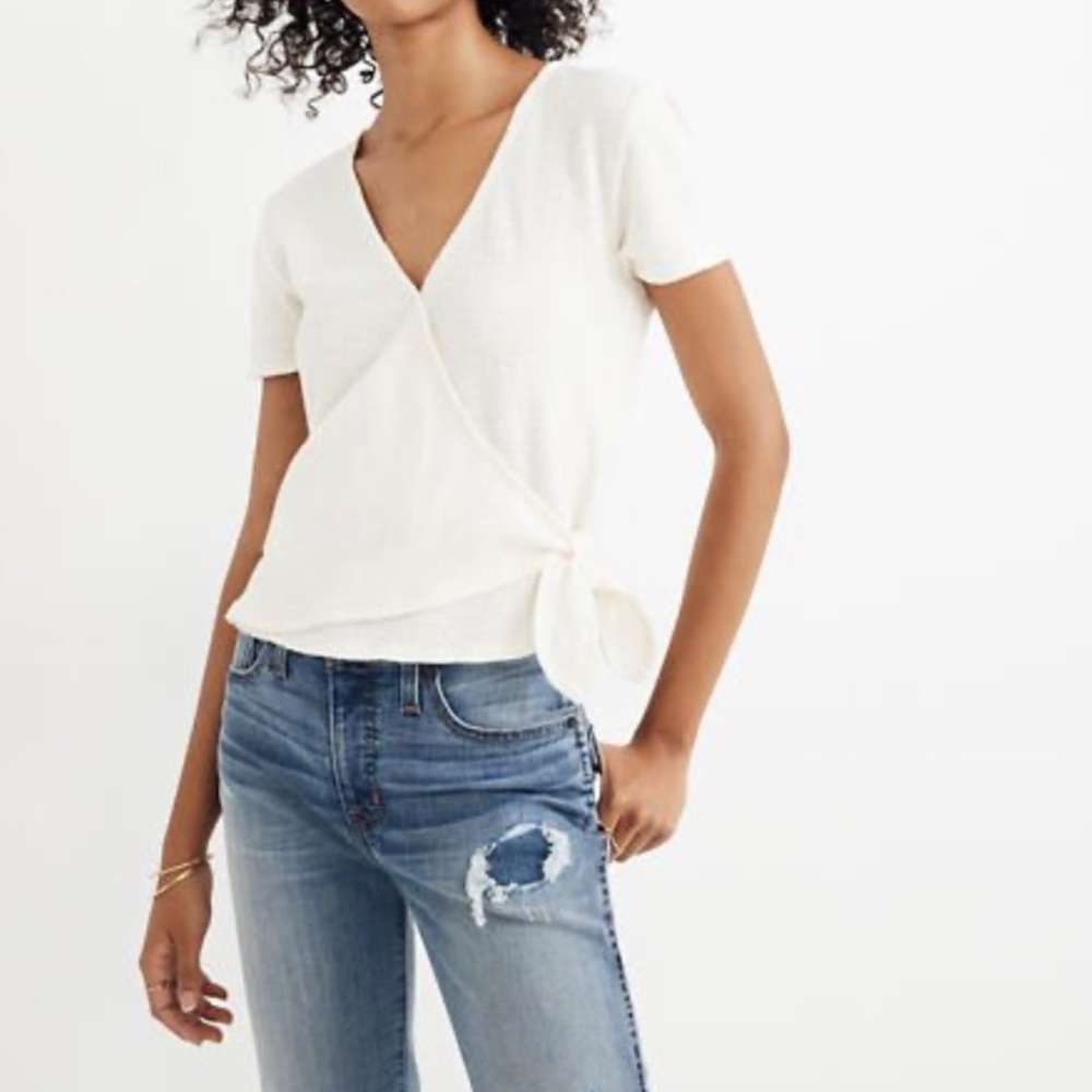 Texture & Thread Short-Sleeve Wrap Top